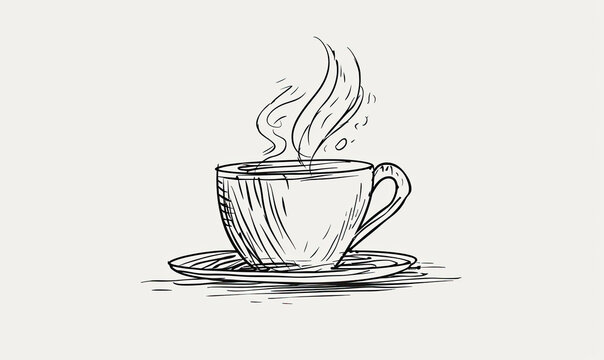 Steaming cup of coffee drawing minimalist illustration
