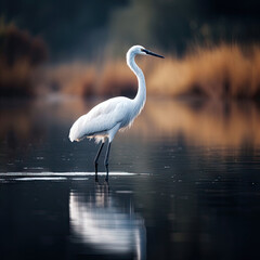 Naklejka premium Graceful Crane by the Lake