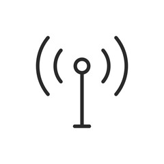 Antenna with signal waves, linear style icon. Broadcasting technology. Editable stroke width