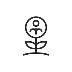 Employee growth, flower with person in tie inside, linear style icon. Editable stroke width