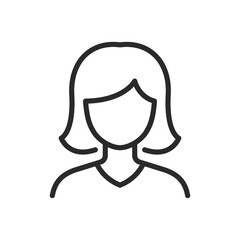 Woman with medium hair and curled ends, linear style icon. Editable stroke width