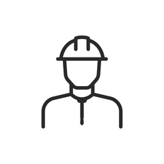 Person in tie and hard hat, linear style icon. worker or professional in construction. Editable stroke width
