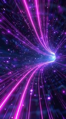 Fototapeta premium Abstract Neon Light Background with Space Tunnel, Ultraviolet Glowing Lines, Virtual Reality Leap, Light Speed, Space-Time Strings, Highway Night Lights. Concept of Inclusivity, Freedom, and HD Wallpa
