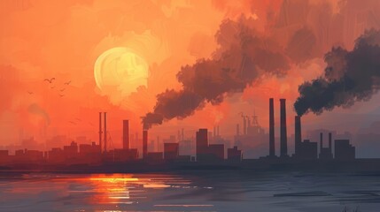 Obraz premium Sunset Over Industrial Cityscape
