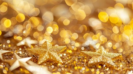 Festive bokeh frame with golden stars background for christmas and new year celebrations