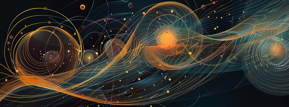 Conceptualize the intersection of quantum mechanics and general relativity in a vector diagram, exploring the idea of quantum gravity. Depict interconnected lines or nodes symbolizing entangled partic