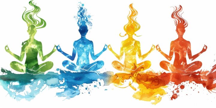 Five Elements. Indian Yoga Practice with Space and Earth Elements, isolated on White Background