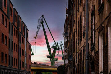 High cranes in the Gdańsk Stocznia, old shipyard and recreation area © Maryna Konoplytska