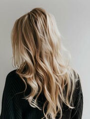 Naklejka premium Woman With Long Blonde Hair Seen From Behind 
