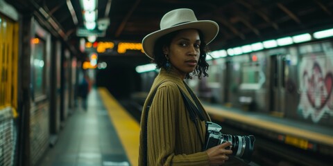 Curly-Haired Photographer Explores City Subway