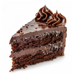 A Slice of Chocolate Cake With Swirled and Chocolate on White Background