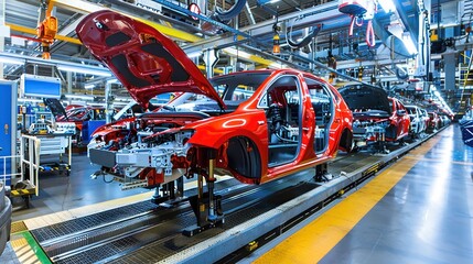 Naklejka premium Car Assembly Line in a Modern Factory