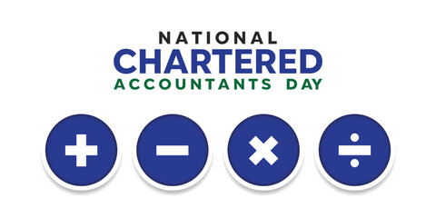 National Chartered Accountants Day. Plus, subtract, multiply and divide icons. Great for cards, banners, posters, social media and more. White background.