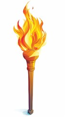 Wooden Torch With Fiery Flame Illustration