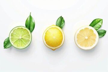 Lime And Lemon. Half Of Juicy Citrous Fruits Isolated On White Background