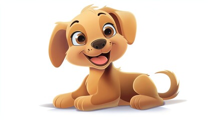 A cute cartoon puppy sitting with its tongue out and looking to the side.