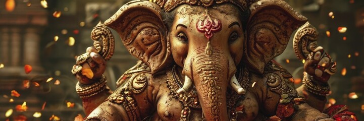 Obraz premium Celebrating the birth of Ganesh Chaturtha. an Indian deity. a holiday in India