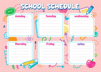 School schedule , school time table, template, doodle, organiser, blank, template, planner, vector