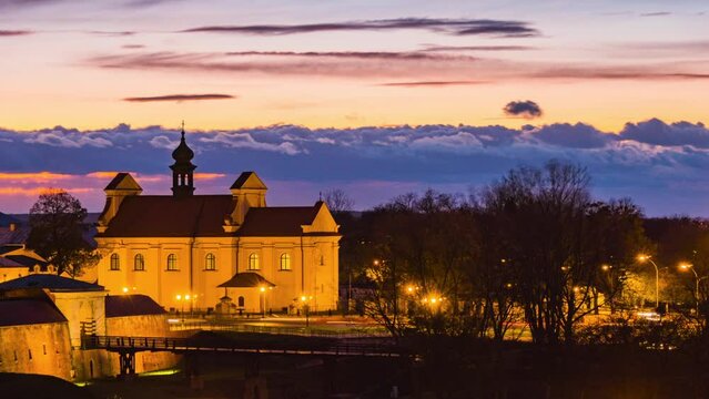 Church Catherine in Zamosc - baroque church in Old Town of Zamosc, Poland, erected in second half 17th century. Post-Reformation church of St. Katarzyna is located in northern part of the Old Town.