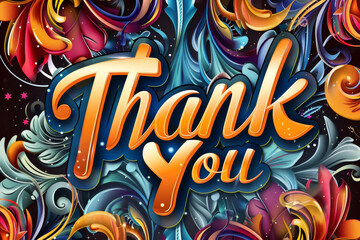 A colorful background with the words "Thank You" written in a fancy font