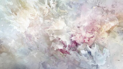 Abstract pastel art painting with soft, swirling colors of white, beige, pink, and gray. Delicate and dreamy artistic background.