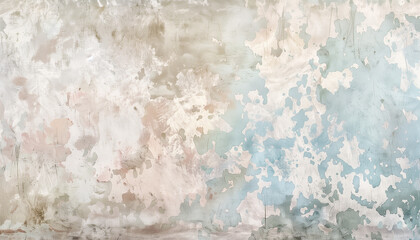 Rustic Textured Wall with Vintage Pastels Color Washing Technique. Aged effect. Palette of blue, white, rose, sage green, and soft taupe with subtle variations. High-resolution. Soft, layered finish.