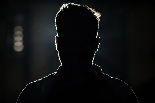 Backlit Silhouette: Man's Portrait in Dark Space with Anonymous Outline