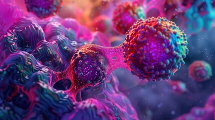 Close-up of vibrant, colorful microscopic cells showcasing intricate details of biology, perfect for educational and scientific use.