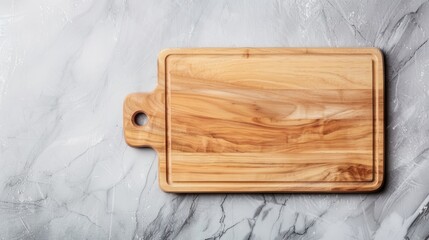 Fototapeta premium Overhead shot of a wooden cutting board, no items on it, set against a clean white backdrop, ideal for food and kitchen presentations