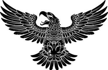 A bald eagle or hawk flying with a ten pin bowling ball in their claws sports mascot