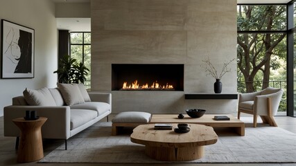 minimalist living room with a monochromatic color scheme