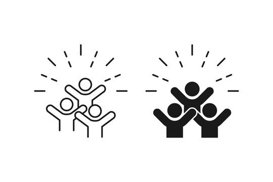 Group happy people icon set. Joy expression feeling symbol, party friends sign, happy work friends, vector illustration
