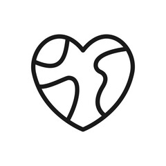 An simple Earth world globe in a heart shape, could be a concept for world Earth Day