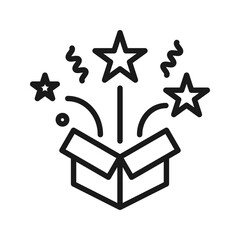 Open gift box and magic in trendy style, Surprise symbol. vector illustration
