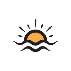 sunrise logo, outline icon, beach symbol, logo template design