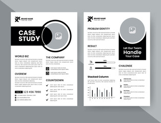 Case Study Layout Flyer. Minimalist Business Report with Simple Design. White and Black Color Accent.