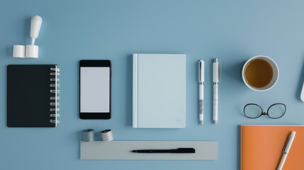 flat lay composition of DIY stationery kits--notebooks, pens, and washi tapes