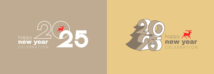 Happy New 2025 Year logo celebration and card template. Minimal design. 2025 text for header and calendar.