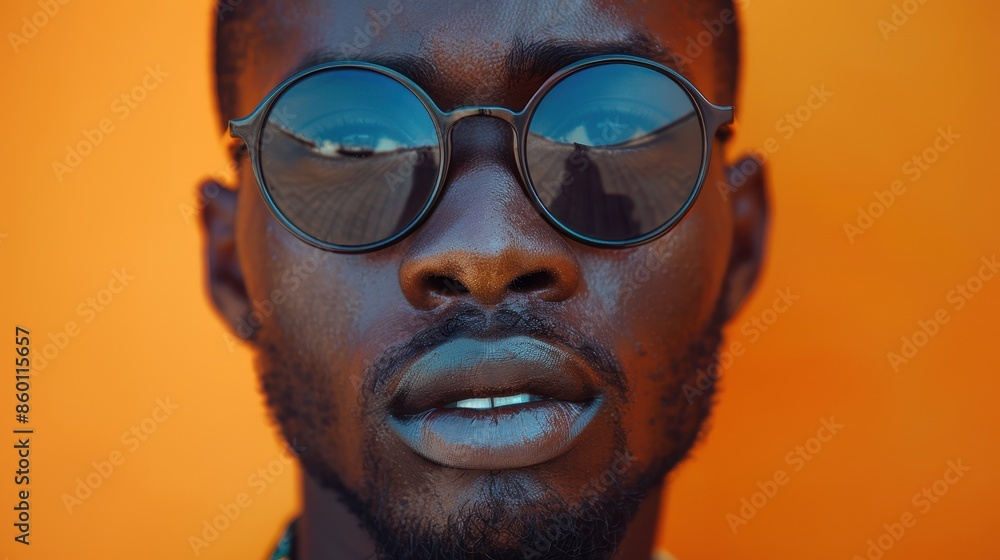 Poster the background features an orange setting while a blurred face in the foreground keeps specific deta