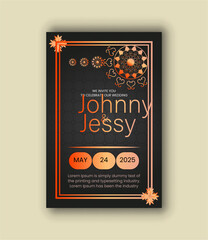 wedding invitation card design with golden mandala and abstract pattern