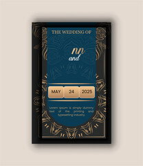 wedding invitation card design with golden mandala and abstract pattern