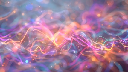 Close-up of ethereal pastel neon pink, purple, lavender, mint holographic background. Abstract modern curved blurred surreal futuristic disco, rave, techno, festive dreamlike backdrop