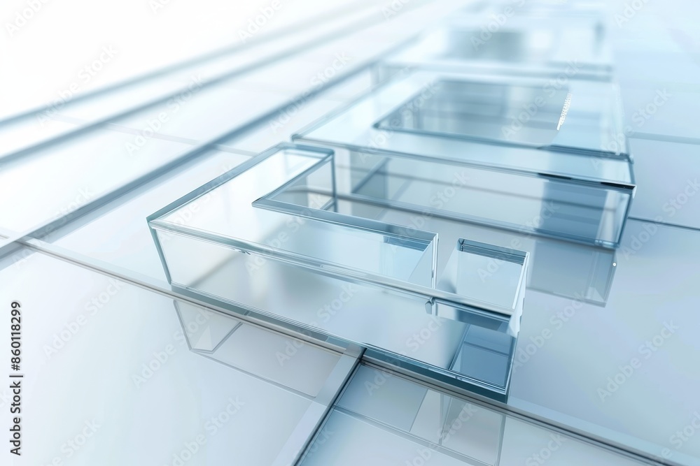 Poster abstract glass 3d blocks with futuristic design and light reflection, showcasing modern architecture