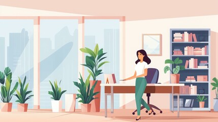 Fototapeta premium Female customer service agent assisting clients in a modern startup office.