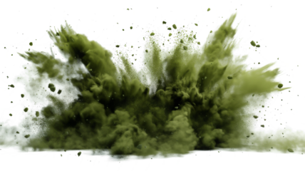 Dry Soil explosion with dirt and cloud smoke. Isolated on white background. Dirty ground abstract spread with flying particles