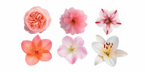 A collage of romantic and colorful flowers in shades of pink, purple, and white, showcasing their fresh beauty.