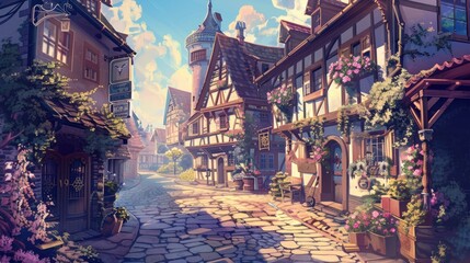 Fototapeta premium Charming Cobblestone Street in a Picturesque Village