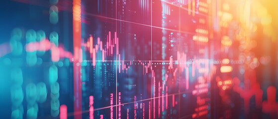 A blurred, abstract image of colorful financial charts and data.