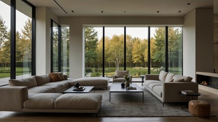 Fototapeta premium minimalist living room with large windows