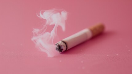 Obraz premium Minimalistic photo pastel pink smoking cigarette.